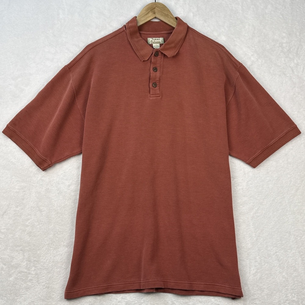 Vintage Tommy Bahama‎ Polo Shirt Mens Large Red Silk Cotton Blend Short Sleeve